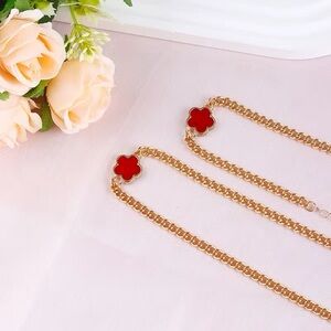 Bohemian gold, plated Cuban Chain‎ Lucky, Clover bracelet Pendant, Necklace Set.